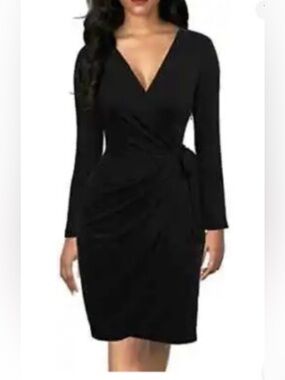 BRAND NEW Berydress Womens Black
Wrap DressV Neck 3/4 Sleeve Knee-... Women‎